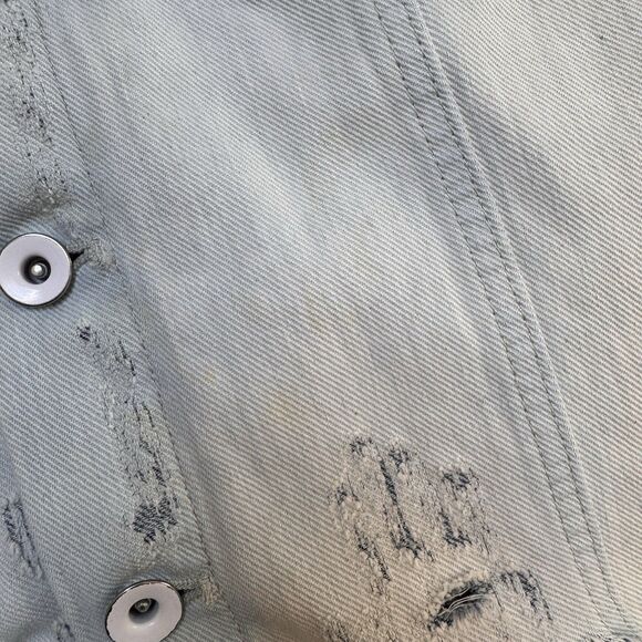 Free People Womens Hoodie Layered Lightwash Denim Jacket M Boho Urban Distressed - Picture 8 of 9